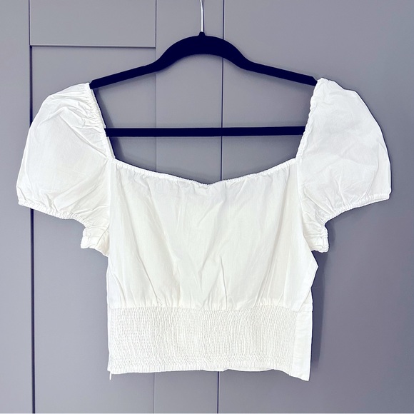 ZARA Poplin Puff Sleeve Button Crop Top - Picture 6 of 6